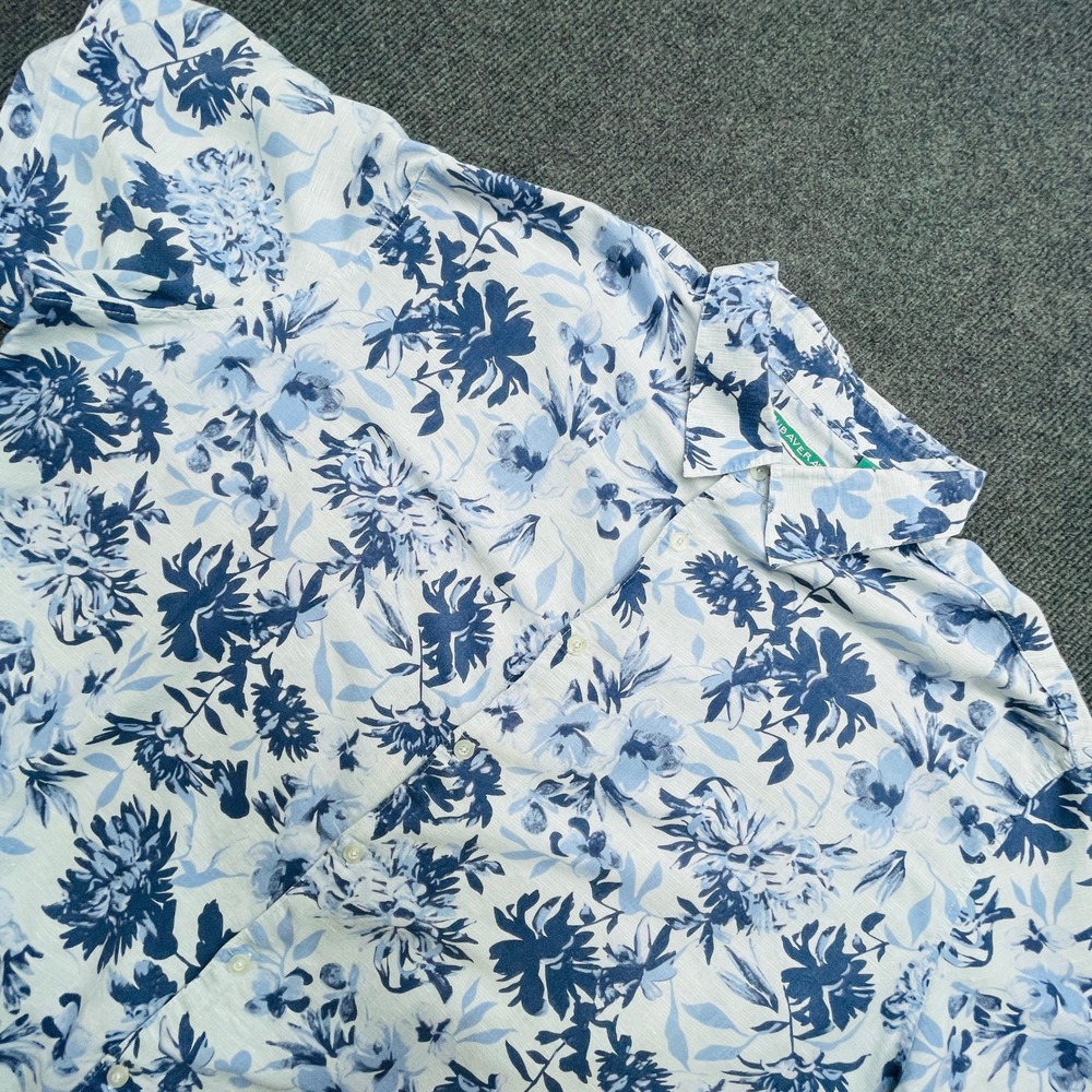 Cubavera Men 3X Blue Floral Linen Blend Short Sleeve Button Up Tropical Shirt